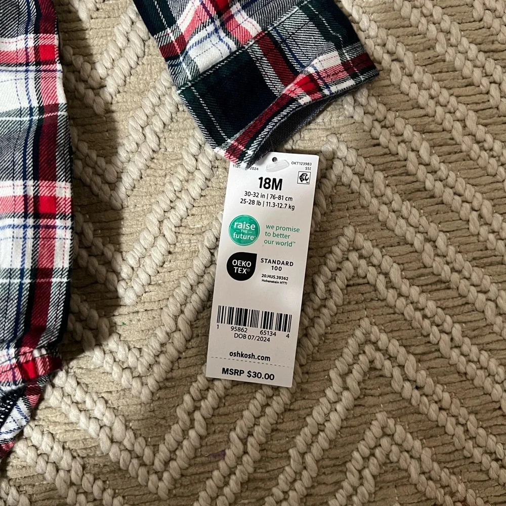 NWT OshKosh B'gosh Plaid long sleeve shirt - Red, Blue, White